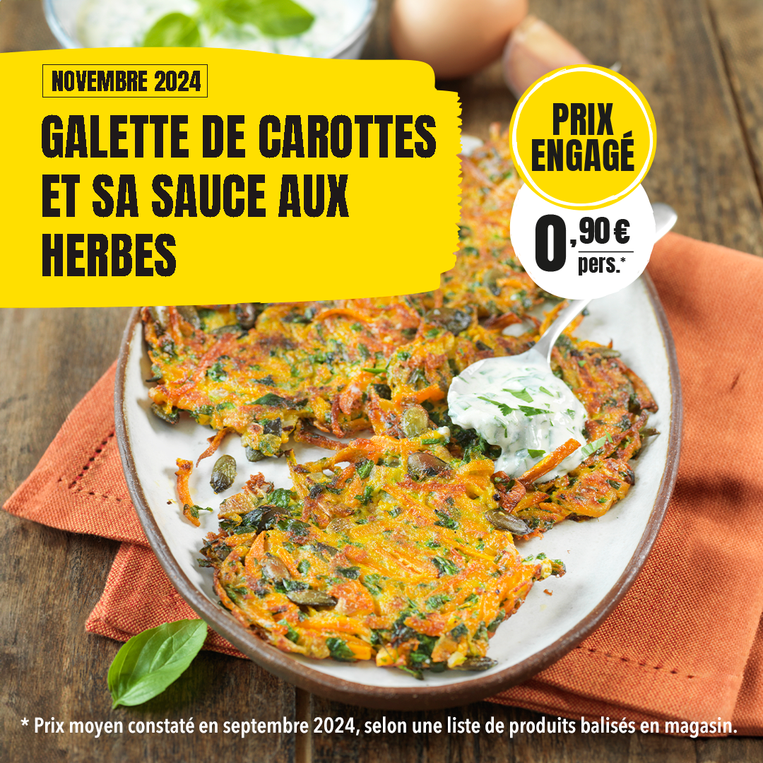 Galette de carottes et sa sauce aux herbes - Prix Engagés